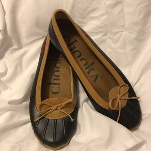 Anthropologie Chooka Navy Rain flats rubber 10